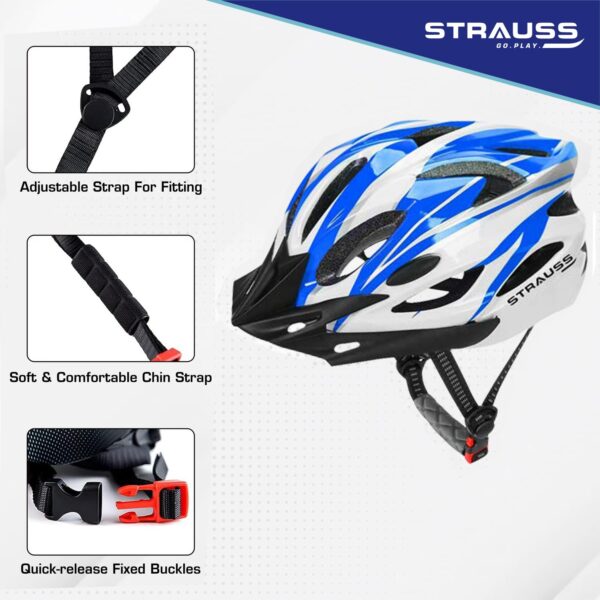 Strauss Adjustable Cycling & Skating Helmet with Detachable Visor | Light Weight with Superior Ventilation | Adjustable Strap with Comfortable Chin Padding | Ideal for Men, Women & Kids (White/Blue) - Image 2
