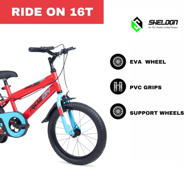 SHELDON Cycle for Kids Ride 16T for with Training Wheels Single Speed Bike with Front Suspension & V-Brake Bicycle for Boy/Girls, 4 to 7 Years (Red) - Image 3