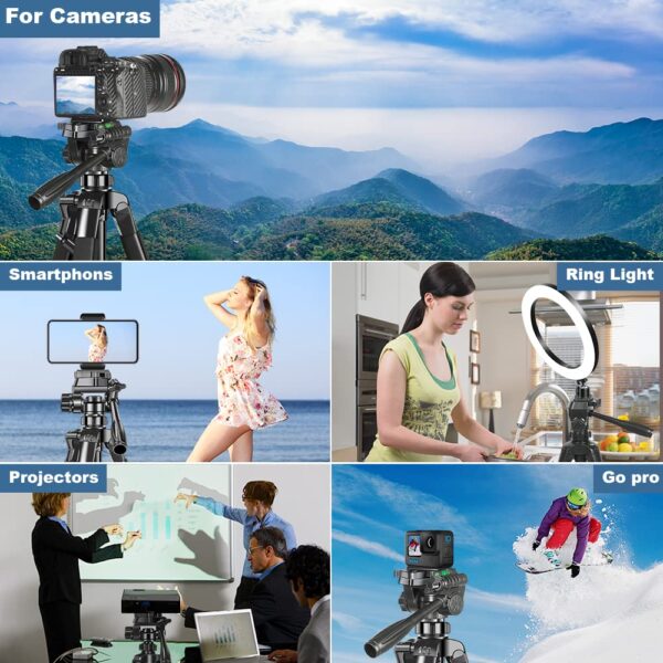 Adofys 70” Aluminium Camera Tripod with Travel Bag and Phone Holder |Operating Height: 70 inch | Maximum Load Capacity up to 8kg | Compatible with All Cameras, Cell Phones, Projector, Webcam - Image 5