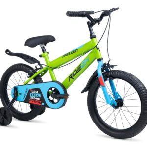 SHELDON Cycle for Kids Ride 16T with Training Wheels Single Speed Bike with Front Suspension & V-Brake Bicycle for Boy/Girls, 4 to 7 Years (Green)
