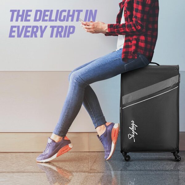 Skybags Trick Polyester Softsided 80 Cm Cabin Stylish Luggage Speed_Wheel Trolley with 4 Wheels|Black Trolley Bag - Unisex - Image 4