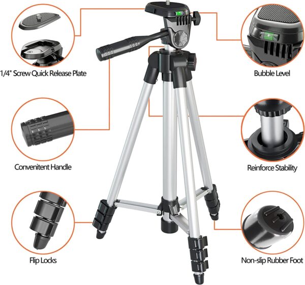 Dyazo Height and Angle Adjustable Tripod Stand Holder for Mobile Phones & Camera, Aluminum Travel Tripod for Smart Phones/Android/iPhone Minimum Height 13" to Maximum 42 inch - Image 5