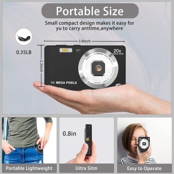 Focusify Digital Camera, 4K Ultra HD Cameras for Photography, Digital Point and Shoot Camera with 56Mp Autofocus 20X Zoom Anti Shake, Video Camera with 32GB SD Card for Kids, Teens, Beginners(Black) - Image 7