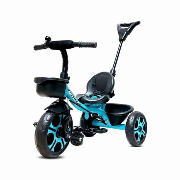 Kidsmate Junior Tricycle for Kids with Parental Control | Cycle for Kids 1-4 Years | Baby Cycle | Bicycle for Kids with Storage Basket, Cushion Seat and Seat Belt Carrying Capacity 30 Kgs (Blue)