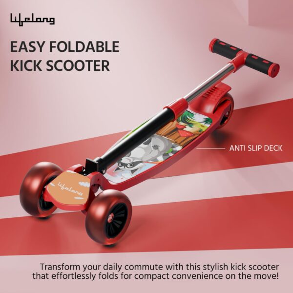 Lifelong Kick Scooter with Adjustable Height - Foldable Scooter - Skate Scooter for Kids with PVC Wheel - Max User weight-50 kg, Red & Black, 6 Months Manufacturer's Warranty, LLKS02 - Image 5