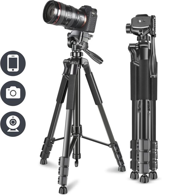 Adofys 70” Aluminium Camera Tripod with Travel Bag and Phone Holder |Operating Height: 70 inch | Maximum Load Capacity up to 8kg | Compatible with All Cameras, Cell Phones, Projector, Webcam - Image 2