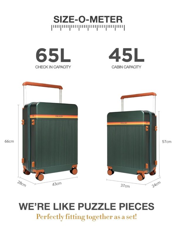FUR JADEN The Aviator German Polycarbonate Travel Luggage Cabin Suitcase with 8 StealthTech Silent Shock Absorbing Wheels, TSA Lock & Aerospace Grade Wide Trolley (Forest Green, Cabin 20" (55CM)) - Image 7