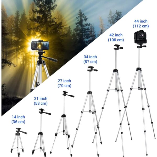 Tripod Combo with Shutter Button and Collar mic, Professional Lightweight Camera Stand with Adjustable Height and 3-Way Pan/Tilt Head - Image 5