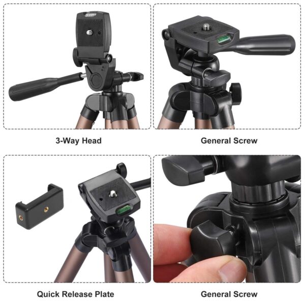 Syvo WT 3130 Aluminum Tripod (133CM), Universal Lightweight Tripod with Mobile Phone Holder Mount & Carry Bag for All Smart Phones, Gopro, Cameras - Image 7