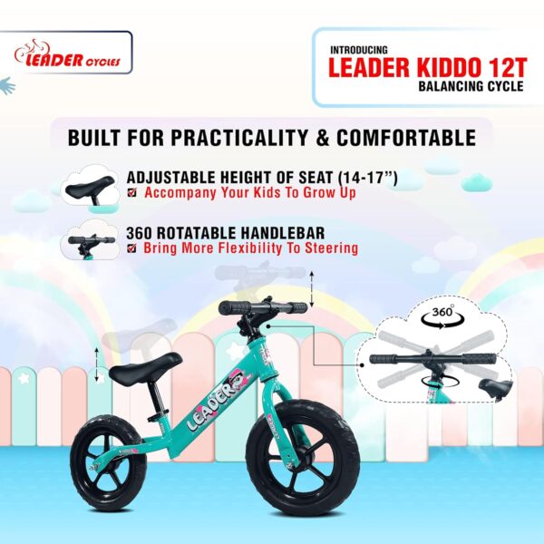 Leader Kiddo Kids Lightweight Pedal Free Kids Cycle for Girls and Boys of Ages 1 to 4 Years | Adjustable Seat | 98% Assembled | Early Learning Bike | Sea Green - Image 4