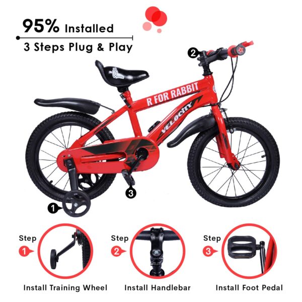 R for Rabbit Tiny Toes Velocity Bicycle For Unisex Kids For 4,5,6 & 7 Years 16T Inch Cycle |90% Installed Red, Rigid - Image 2