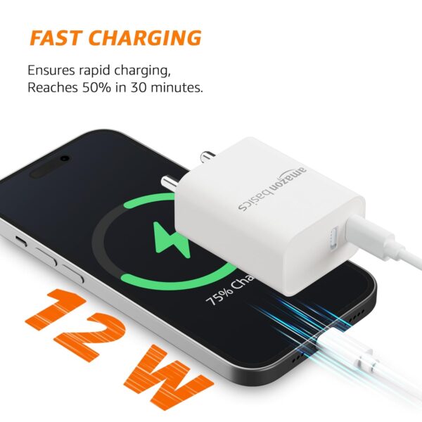 Amazon Basics 12W Dual Port Fast Charger | 12W Max Output | Includes 1 m Type C Cable | Universal Compatibility - Image 3