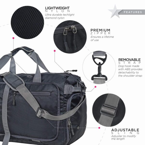 FATMUG Polyester Foldable Duffle Travel Bag Luggage For Travel, Packing & Storage - Men & Women - (60 L, Black, 28 Cm) - Image 5