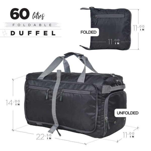 FATMUG Polyester Foldable Duffle Travel Bag Luggage For Travel, Packing & Storage - Men & Women - (60 L, Black, 28 Cm) - Image 3