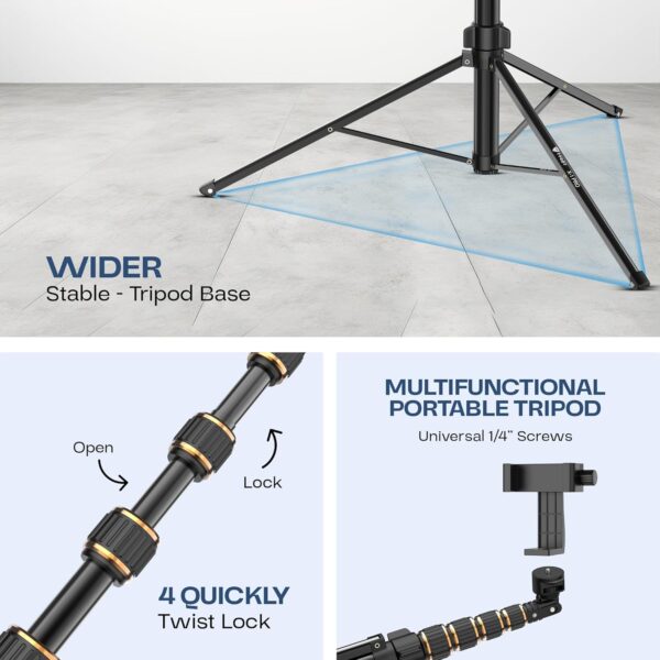 Tygot X-1 PRO 78-Inches (200cm) Aluminium Tripod with Bluetooth Remote, Mobile Holder, Phone Stand for Ring Light, GoPro & Camera, Light Stand for Video Recording, Shooting, Streaming, Reels, YouTube - Image 5