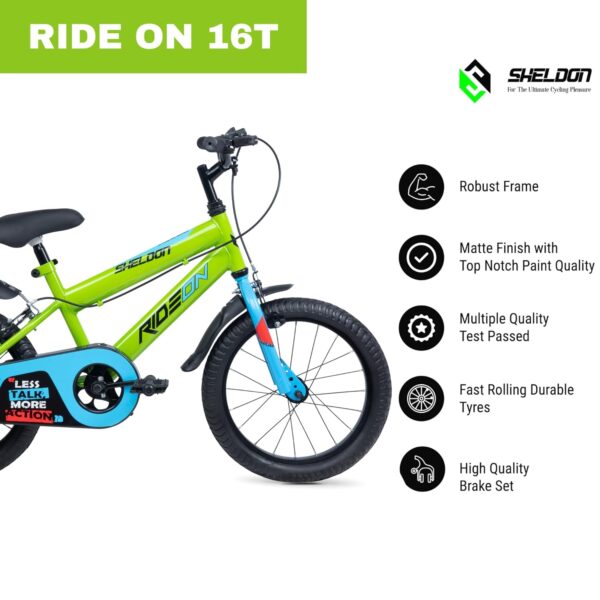 SHELDON Cycle for Kids Ride 16T with Training Wheels Single Speed Bike with Front Suspension & V-Brake Bicycle for Boy/Girls, 4 to 7 Years (Green) - Image 4