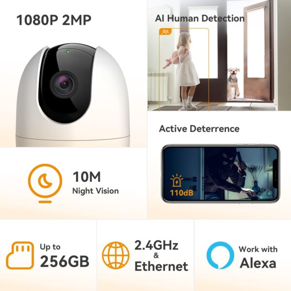 IMOU 360° 1080P Full HD CCTV Security Camera, Human Detection, Motion Tracking, 2-Way Audio, Night Vision, Dome Camera with WiFi & Ethernet Connection, Alexa Enabled, Up to 256GB SD Card Support - Image 3