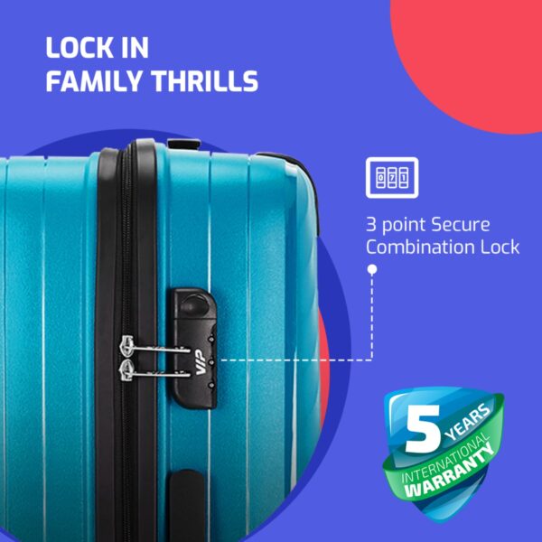 VIP Polypropylene (PP) Quad Active Check-in 66 Cm (Medium) 8 Spinner Wheels Trolley Bags for Travel, Hard Case Lightweight Bag with Combination Lock, Tough Suitcase for Travel (Blue) - Image 5
