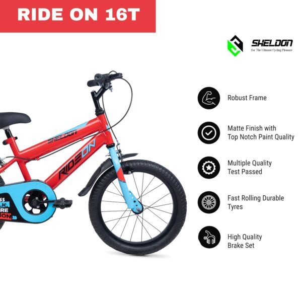 SHELDON Cycle for Kids Ride 16T for with Training Wheels Single Speed Bike with Front Suspension & V-Brake Bicycle for Boy/Girls, 4 to 7 Years (Red) - Image 4