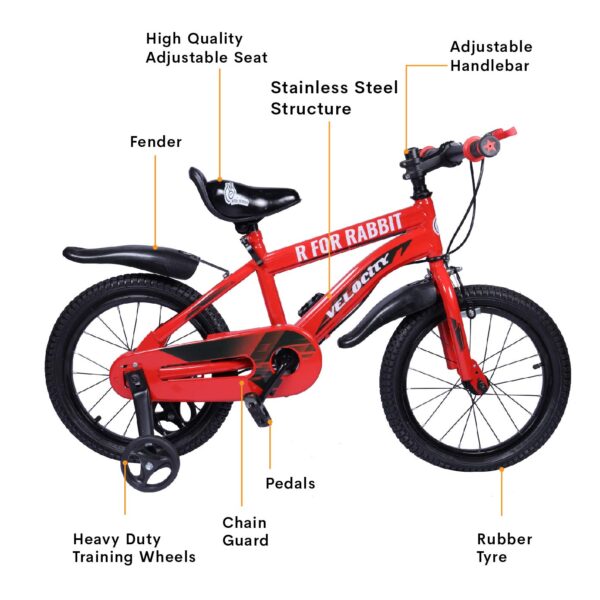 R for Rabbit Tiny Toes Velocity Bicycle For Unisex Kids For 4,5,6 & 7 Years 16T Inch Cycle |90% Installed Red, Rigid - Image 3