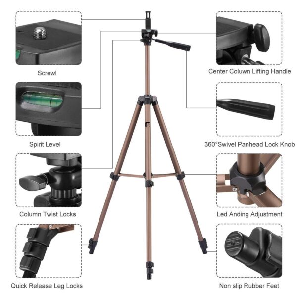 Syvo WT 3130 Aluminum Tripod (133CM), Universal Lightweight Tripod with Mobile Phone Holder Mount & Carry Bag for All Smart Phones, Gopro, Cameras - Image 4