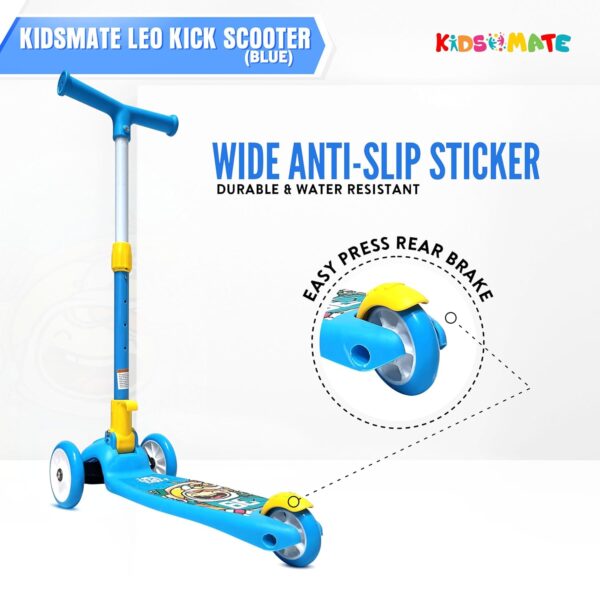 Kidsmate Leo Kick Scooter for Kids, 4 Adjustable Height Scooter, Foldable & Attractive PVC Wheels with Rare Brakes for Kids Age Upto 3+ Years (Blue) - Image 3