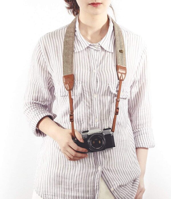 RKPM HOMES Camera Strap Sling belt | Adjustable Shoulder Neck Vintage | for All DSLR Camera Nikon Canon Sony Pentax | Cotton Leather finish Hooks Safety cross-body women Men – Brown - Image 8