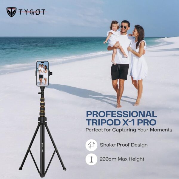 Tygot X-1 PRO 78-Inches (200cm) Aluminium Tripod with Bluetooth Remote, Mobile Holder, Phone Stand for Ring Light, GoPro & Camera, Light Stand for Video Recording, Shooting, Streaming, Reels, YouTube - Image 3