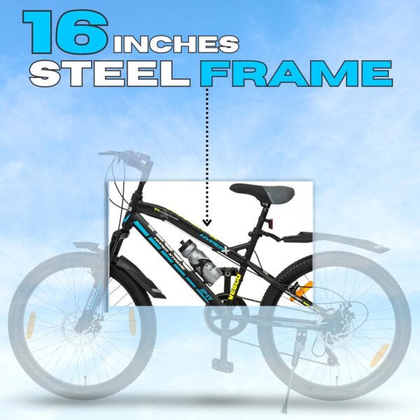 VESCO Hyper-X 24T MTB 7 Speed Gear Cycle for Boys & Girls | Dual Disc Brake | Front Suspension | 16 inch Frame | Ideal for Kids 10-12 Years Mountain Bike (Black) - Image 6