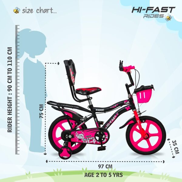 HI-FAST Kidoz Fun and Easy-Ride 14 Inch Cycles for Kids Ages 2-5 Years with Training Wheels and 95% Assembled - Image 2