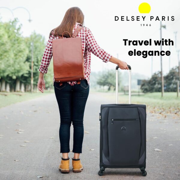 Delsey Paris Rami 78 cms Large Check-in Polyester Soft-sided 4 Double Wheels Luggage/Suitcase/Trolley Bag for travel (Anthracite) - Image 3