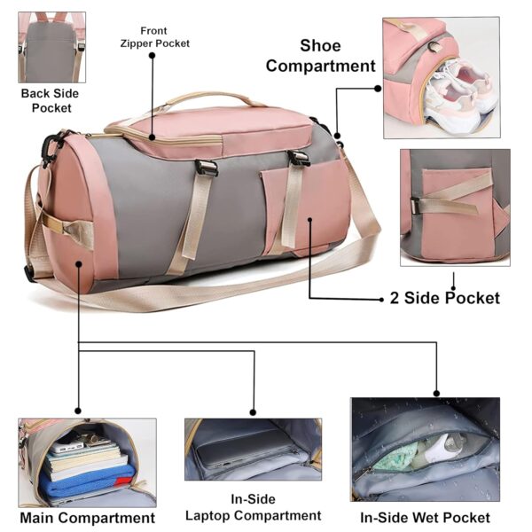 Storite Nylon 25 Cms Small Imported Lightweight Waterproof Duffle Bag, Rucksack Travel Bag For Women With Separate Wet Pocket & Shoes Compartment, Backpack Carry Luggage Bag - Image 4
