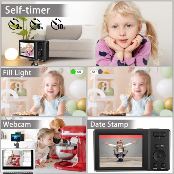 Focusify Digital Camera, 4K Ultra HD Cameras for Photography, Digital Point and Shoot Camera with 56Mp Autofocus 20X Zoom Anti Shake, Video Camera with 32GB SD Card for Kids, Teens, Beginners(Black) - Image 6