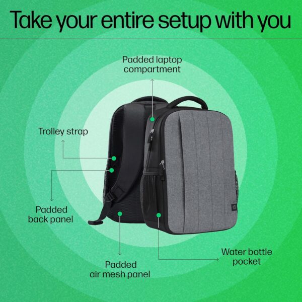 HP 330 15.6-inch Laptop Backpack/Trolley Pass-Through; Padded Back Panel; Padded air mesh Panel/Hand wash and air Dry/1 Year Limited Warranty (793A7AA) - Image 9