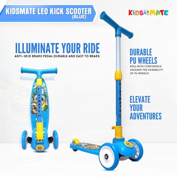 Kidsmate Leo Kick Scooter for Kids, 4 Adjustable Height Scooter, Foldable & Attractive PVC Wheels with Rare Brakes for Kids Age Upto 3+ Years (Blue) - Image 4