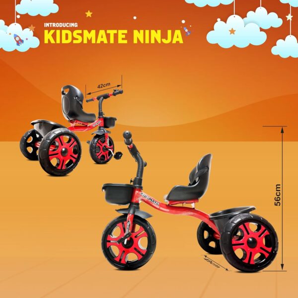 Kidsmate Ninja Plug N Play Durable Kids/Baby Tricycle, Storage Basket, Cushion Seat and Seat Belt for 12 Months to 48 Months Boys/Girls/Carrying Capacity Upto 30 Kgs (Red) - Image 4