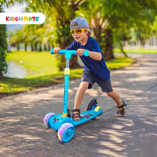 Kidsmate Rider Pro Kick Scooter with Broad PU LED Wheels | 3-Wheel Skating Scooter for Boys & Girls of Ages 6-12 Years | 5-Level Adjustable Height, and Easy Fold Design (Blue) - Image 6