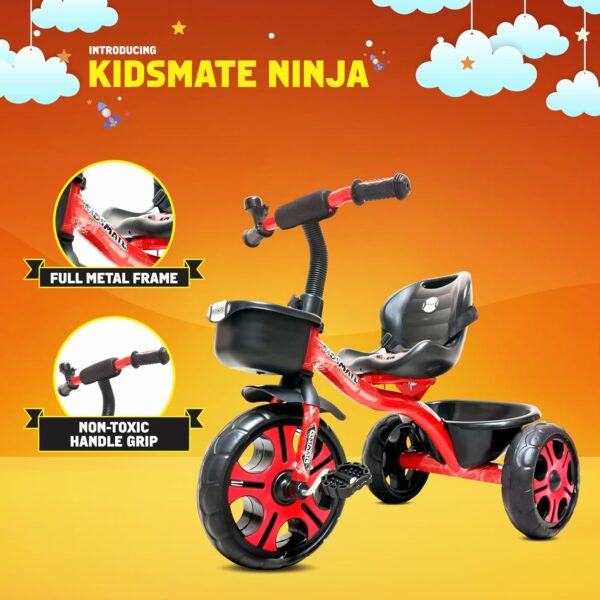 Kidsmate Ninja Plug N Play Durable Kids/Baby Tricycle, Storage Basket, Cushion Seat and Seat Belt for 12 Months to 48 Months Boys/Girls/Carrying Capacity Upto 30 Kgs (Red) - Image 7