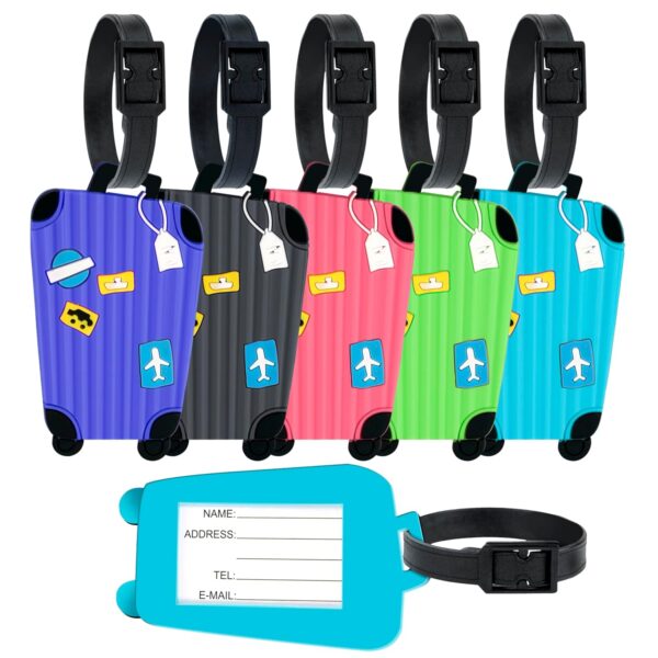 Storite Pack of 5 Luggage Tags, with Silicon Strap Travel Bag Tags for Easily Identification of Bags (Multicolour) - Image 6