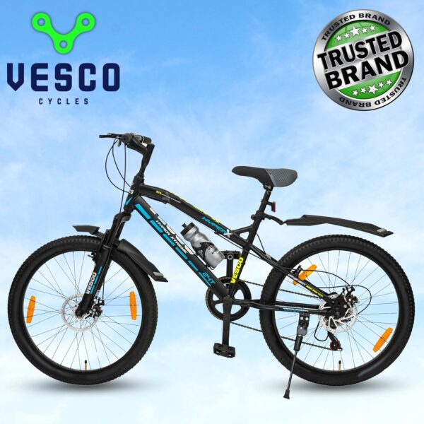 VESCO Hyper-X 24T MTB 7 Speed Gear Cycle for Boys & Girls | Dual Disc Brake | Front Suspension | 16 inch Frame | Ideal for Kids 10-12 Years Mountain Bike (Black) - Image 9