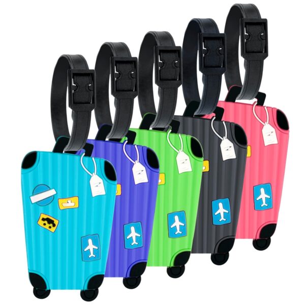 Storite Pack of 5 Luggage Tags, with Silicon Strap Travel Bag Tags for Easily Identification of Bags (Multicolour) - Image 2