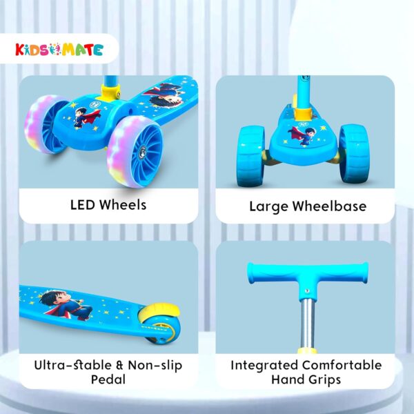 Kidsmate Rider Pro Kick Scooter with Broad PU LED Wheels | 3-Wheel Skating Scooter for Boys & Girls of Ages 6-12 Years | 5-Level Adjustable Height, and Easy Fold Design (Blue) - Image 5