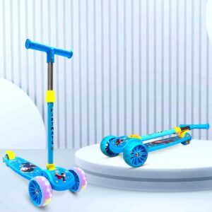 Kidsmate Rider Pro Kick Scooter with Broad PU LED Wheels | 3-Wheel Skating Scooter for Boys & Girls of Ages 6-12 Years | 5-Level Adjustable Height, and Easy Fold Design (Blue)