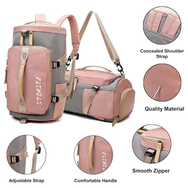 Storite Nylon 25 Cms Small Imported Lightweight Waterproof Duffle Bag, Rucksack Travel Bag For Women With Separate Wet Pocket & Shoes Compartment, Backpack Carry Luggage Bag - Image 5