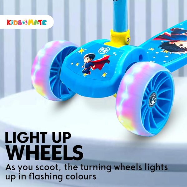 Kidsmate Rider Pro Kick Scooter with Broad PU LED Wheels | 3-Wheel Skating Scooter for Boys & Girls of Ages 6-12 Years | 5-Level Adjustable Height, and Easy Fold Design (Blue) - Image 4