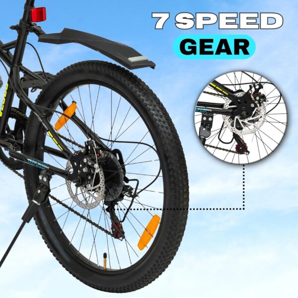 VESCO Hyper-X 24T MTB 7 Speed Gear Cycle for Boys & Girls | Dual Disc Brake | Front Suspension | 16 inch Frame | Ideal for Kids 10-12 Years Mountain Bike (Black) - Image 8