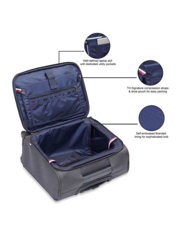 Tommy Hilfiger Polyester Carolina Unisex Overnighter Spinner Soft 4 Wheels Trolley Bag - Grey, 45 Cm Cabin Suitcase - Image 6
