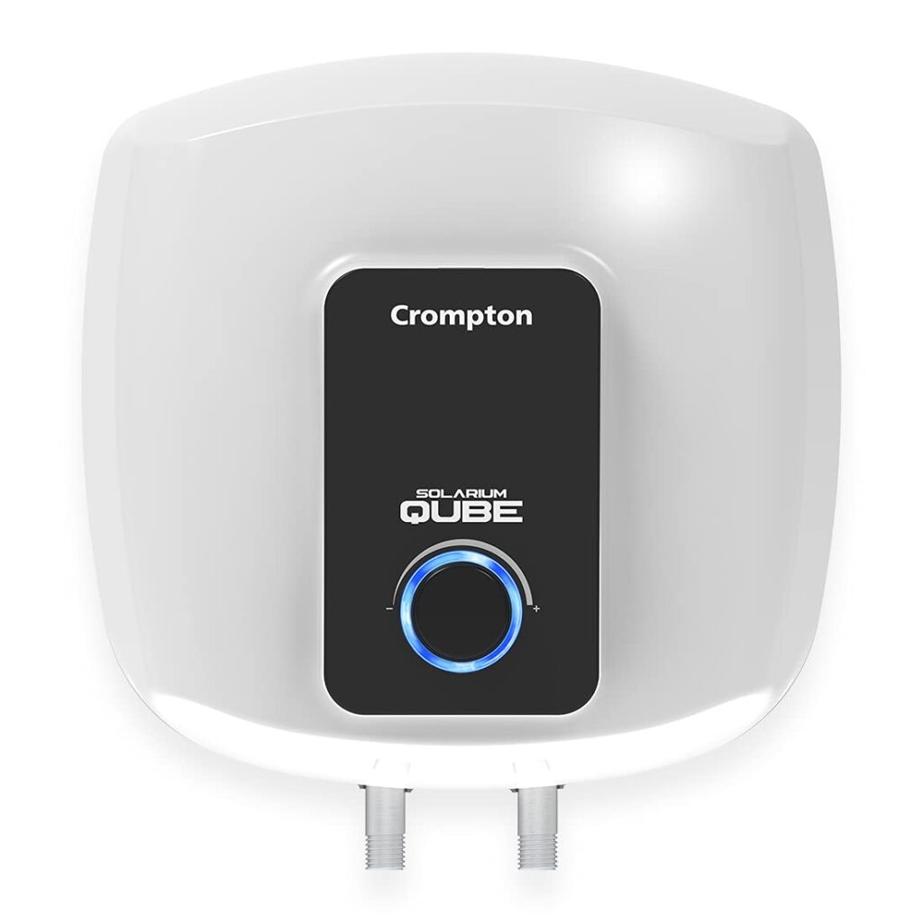 Crompton Solarium Qube 15-L 5 Star Rated Storage Water Heater (Geyser) with Free Installation and Connection Pipes (White and Black), Wall Mounting