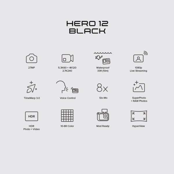 GoPro Hero12 Waterproof Digital Action Camera with Front&Rear LCD Screens,5.3K60 Ultra Hd Video,Hypersmooth 6.0+Autoboost,Live Streaming with Enduro Battery(1-Yr +1-Yr India Warranty),Black - Image 8