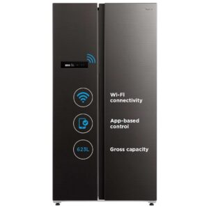 Midea 592 L Side By Side, Wi-Fi Double Door Refrigerator Voice Assistant, App Control, Inverter, (MDRS791MIF28IND Jazz Black)